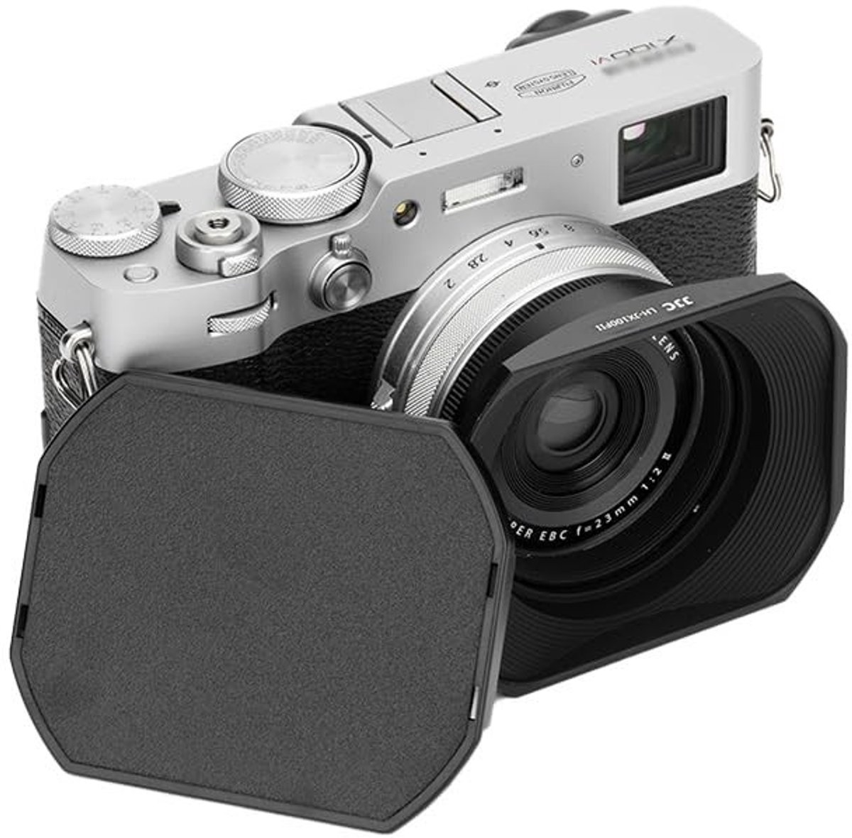 Dailygoods - Vierkante metalen lenskap - Zonnekap voor camera - Zwart - 49mm adapterring - Geschikt voor Fujifilm X100-modellen
