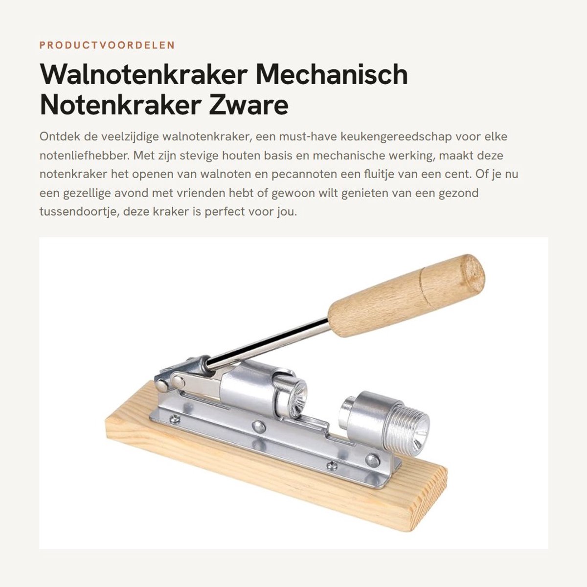 Dailygoods- Walnotenkraker Mechanisch - Notenkraker - Houten Basis - Keukengereedschap - Zware Notenkraker - Handvat