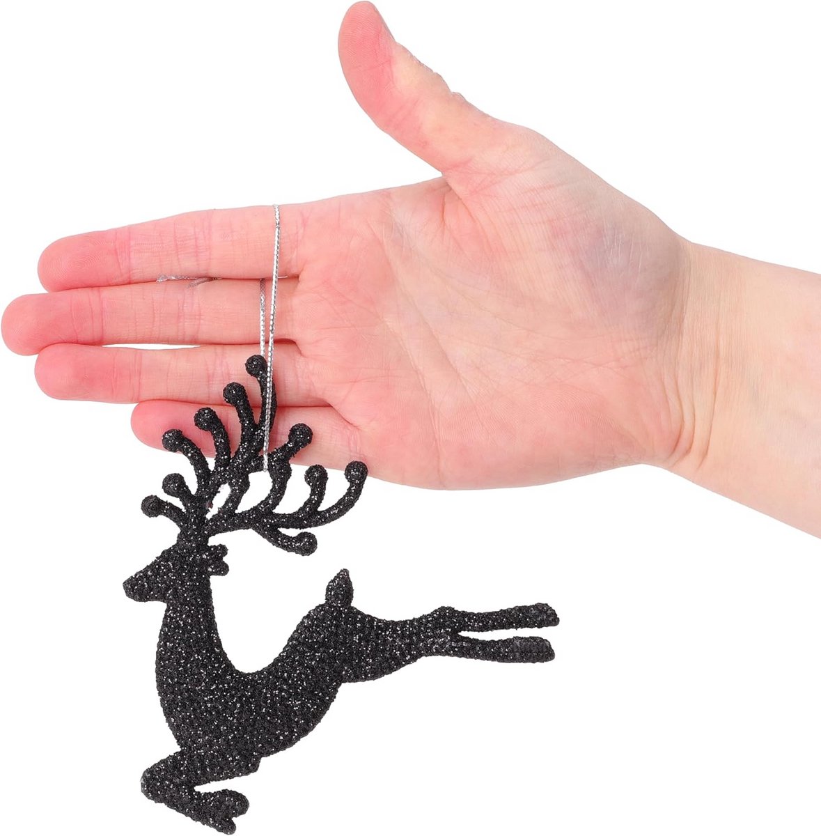 Rendier Kerstballen - Glinsterende Decoratie - Kerstboom Versieren - Set van 6 stuks - 100 mm - Zwart – foto 6