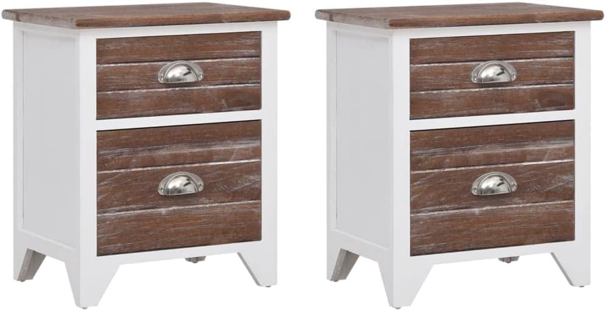 Nachtkastjes Set - Sidetables - Opbergen Slaapkamer - Twee Lades - 38x28x45 cm - Bruin Wit