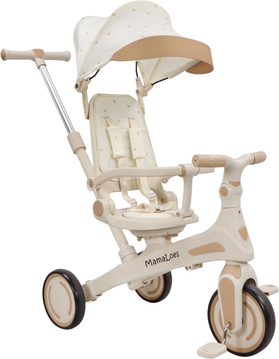 MamaLoes Quinn Beige Driewieler met Duwstang