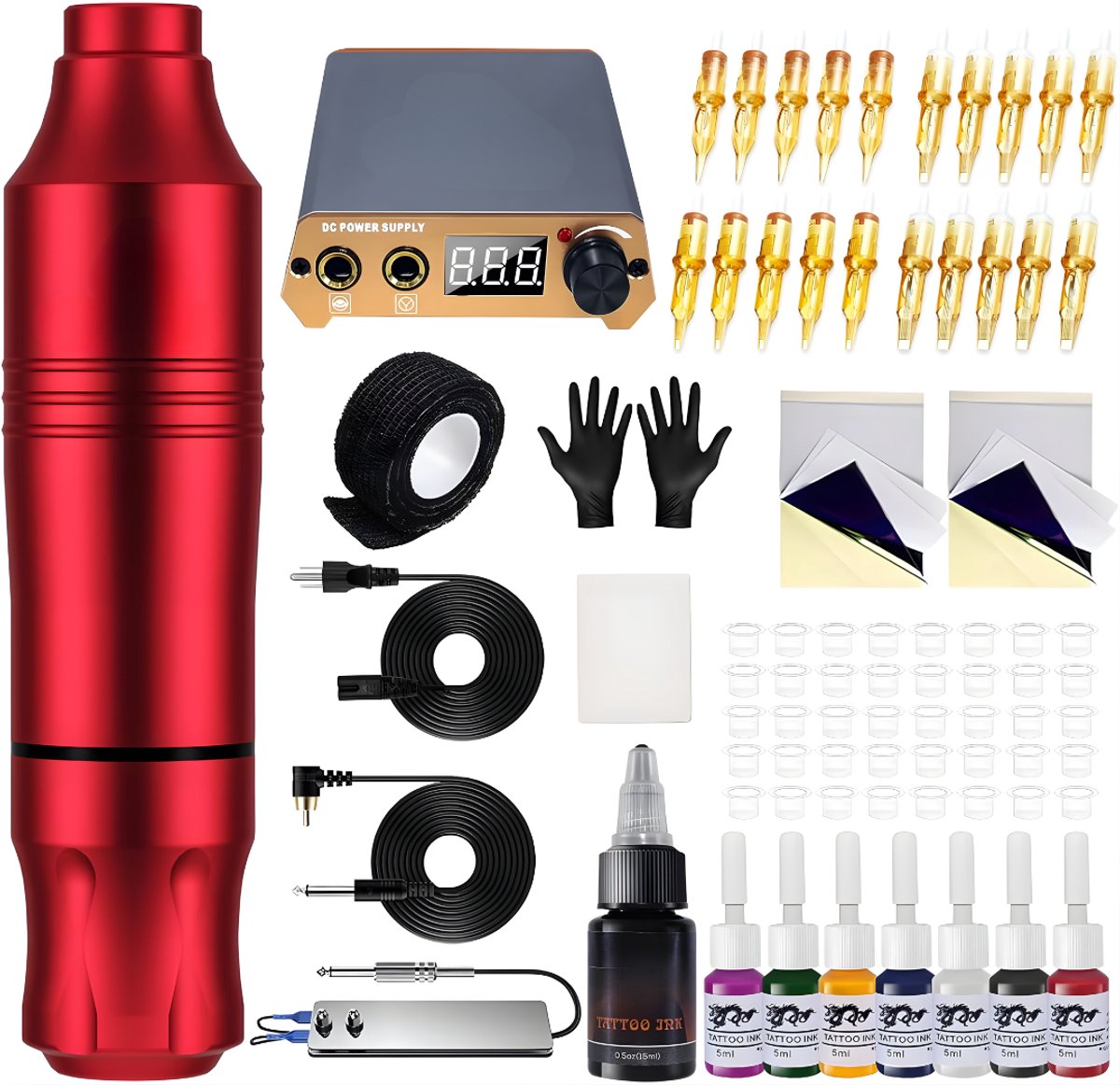 AHD® Tattoo Machines - Tattoo Set - Tattoo Machine - Rood - 20cm x 17cm x 11cm