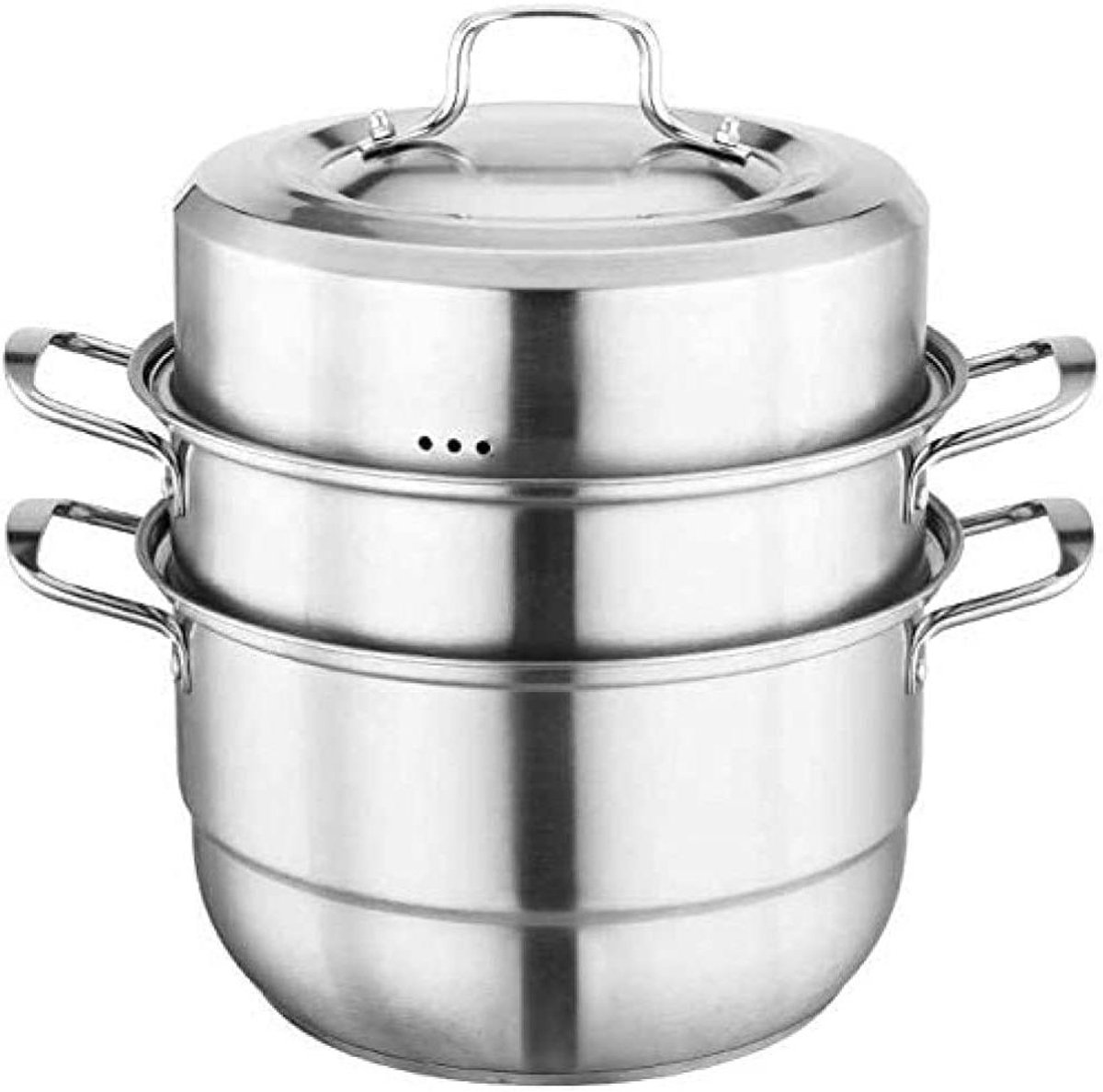 Universele Stoompan - 3-laags Pan - Gezond Koken - Snelle Warmteverdeling - 28cm - Zilverkleurig
