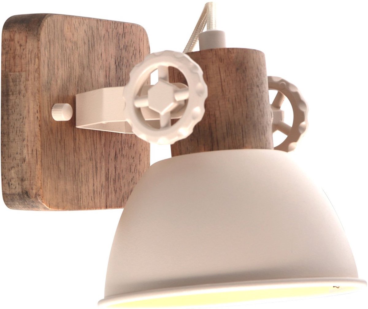 Gearwood 7968CR - Crème plafondlamp met draaibare en kantelbare spot van metaal en hout - Mexlite - Compact ontwerp, Ø 15 cm, hoogte 19 cm