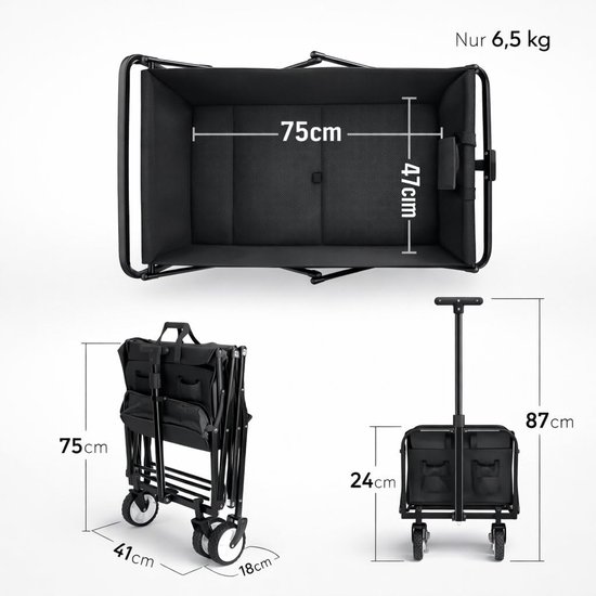 Vouwbare Handkar - Transportkar Opvouwbaar - Boodschappen en Uitjes - Robuust tot 80 kg — afbeelding 3