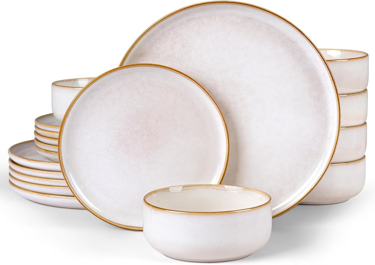 Servies Set - Borden en kommen - Dagelijks Diner - Reactieve Glazuur - 18 Delig - Parel Beige