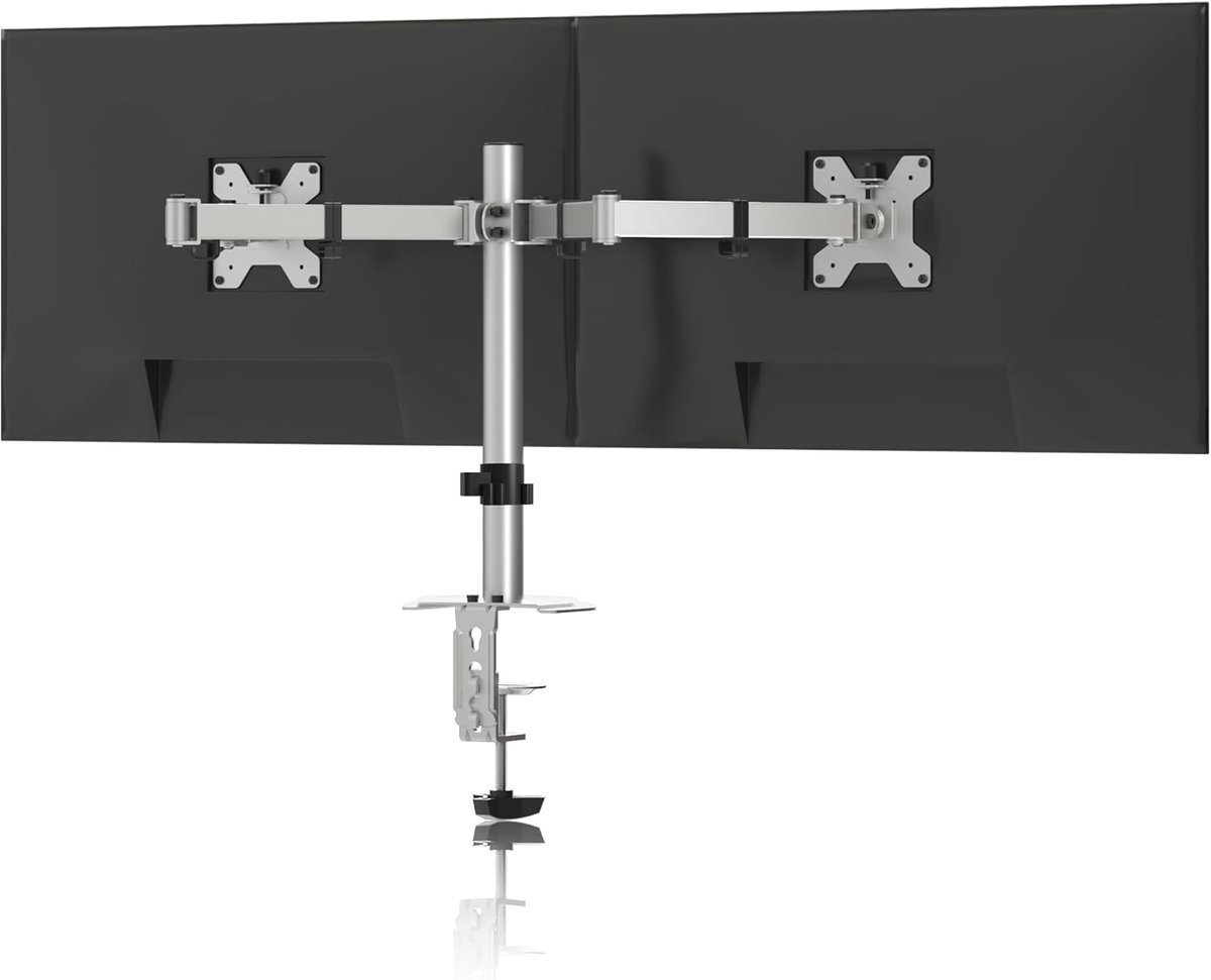 Monitorhouder - Dubbele arm - Ergonomisch werken - Voor 2 schermen - Tot 38 inch - Zilver