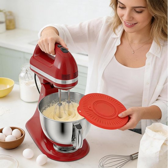 Spatbescherming Mengkom - Kominzet Deksel - Voorkomen van Morsen - Flexibele Siliconen Constructie - 23.4 cm Diameter - Rood — afbeelding 2