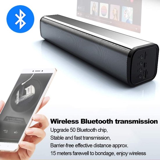 Soundbar Luidspreker - Draadloze Speaker - Films Kijken - 360 Graden Geluid - 31cm Breed - Zwart — afbeelding 2