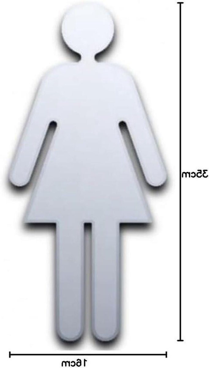 Deurbord Spiegel - WC Teken - Aanwijzing Deur - Vrouwelijk Symbool - 35cm x 16cm - Zilver