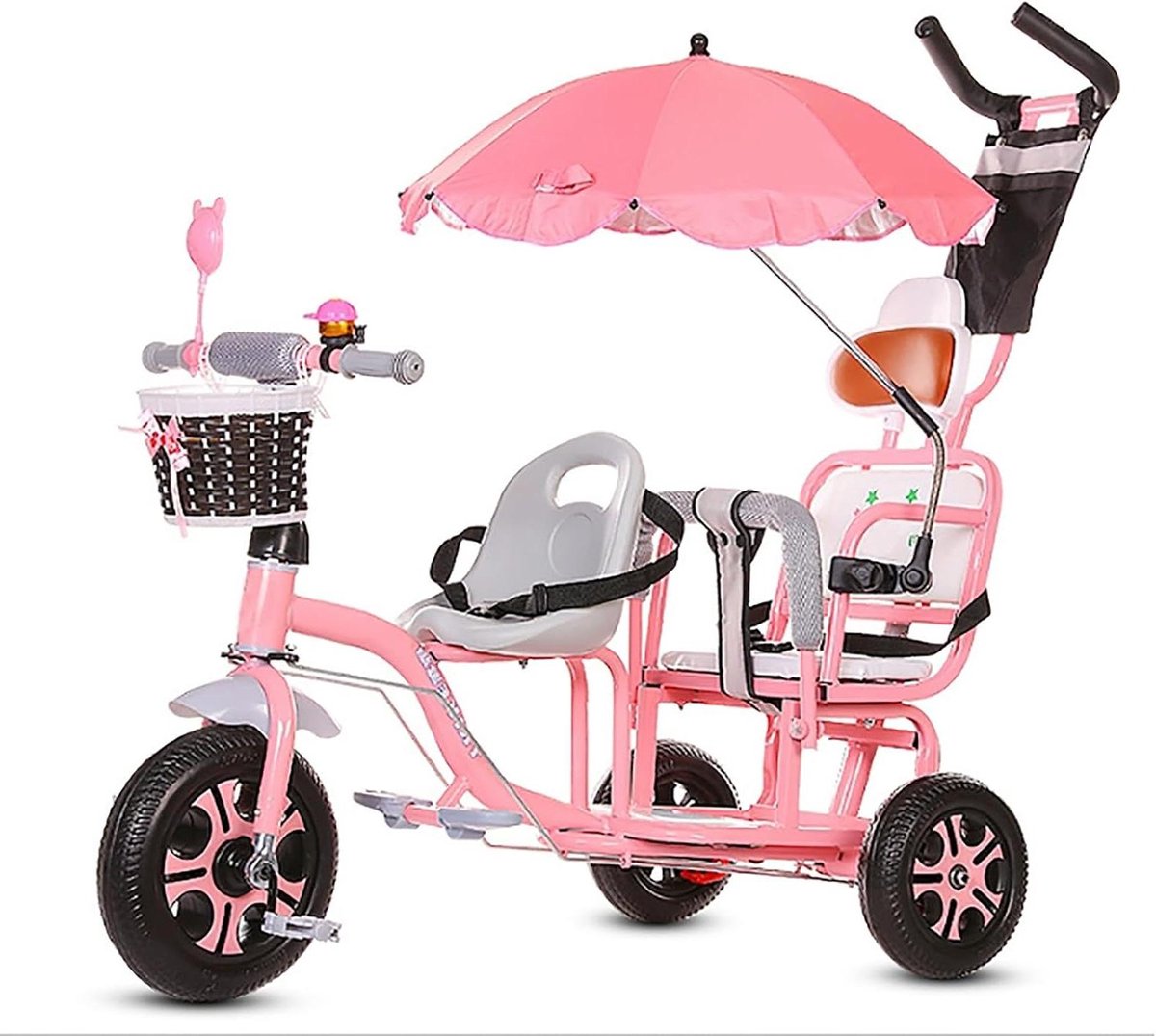 Driewieler Kinderen - Dubbele Kinderwagen - Buiten Spelen - Dubbele Veiligheidsgordels - 30 x 20 x 10 cm - Zwart