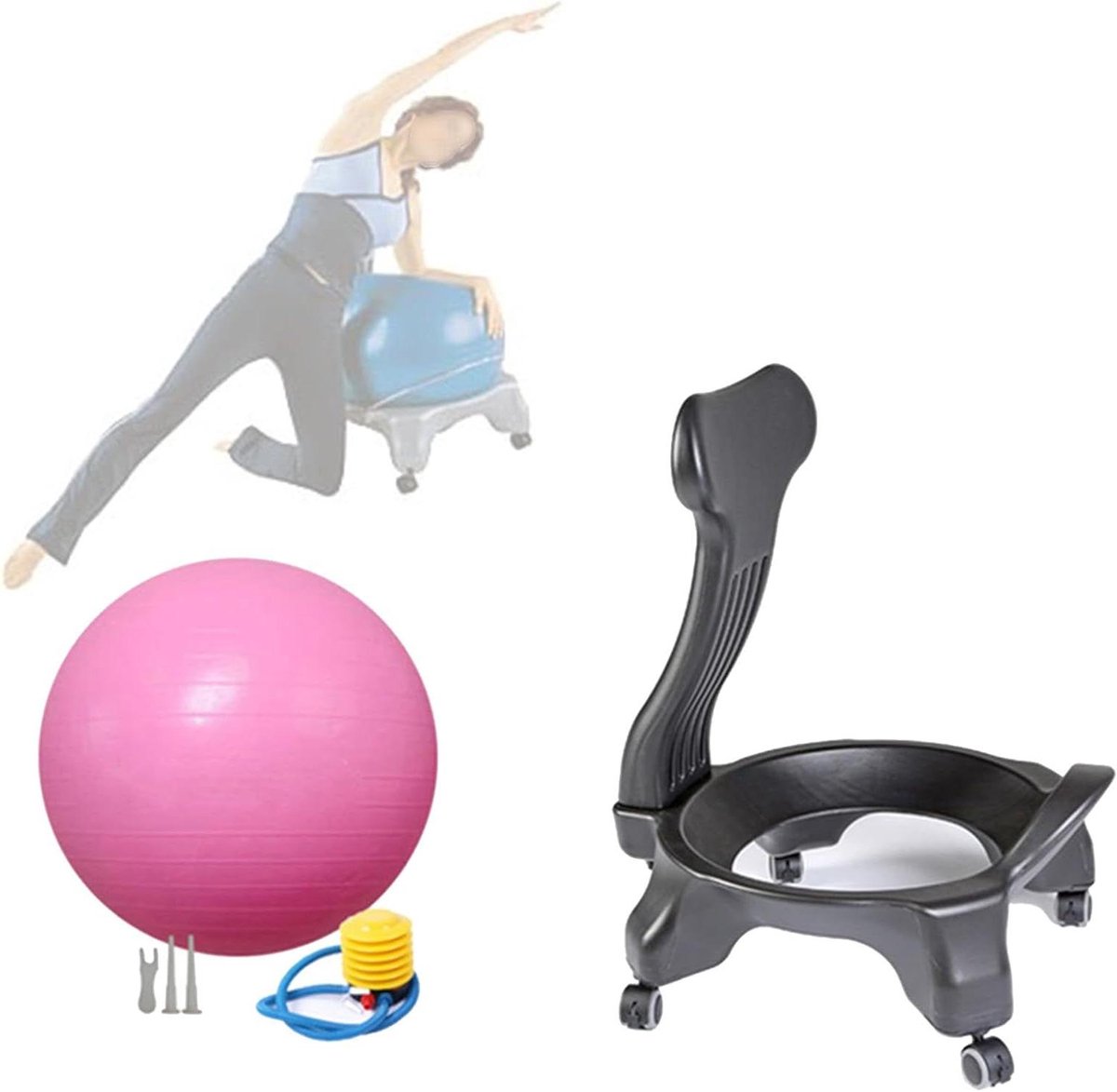 Fitness Balansbalstoel, stabiliteitsbalstoel, verstelbare stabiliteitsbal voor kantoor, fitnessbalstoel, oefenstoel,Pink