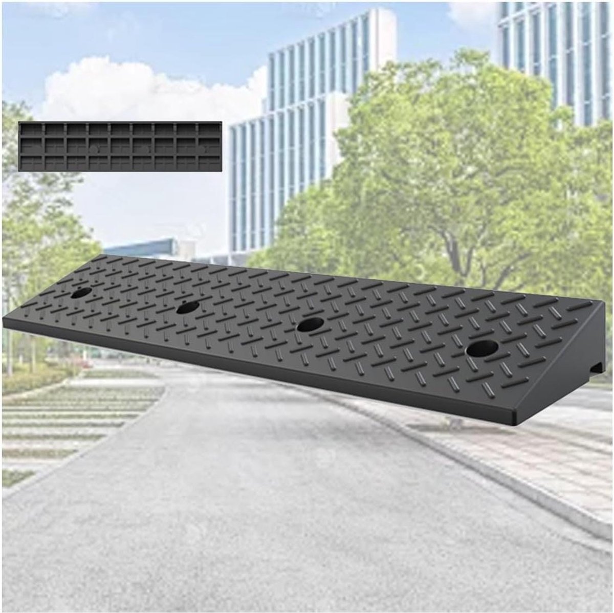 Rubberen Drempelhulp - Oprijplaat Rolstoel - Verkeersdrempel Overbruggen - Antislip Oppervlak - 100x25x7cm - Zwart