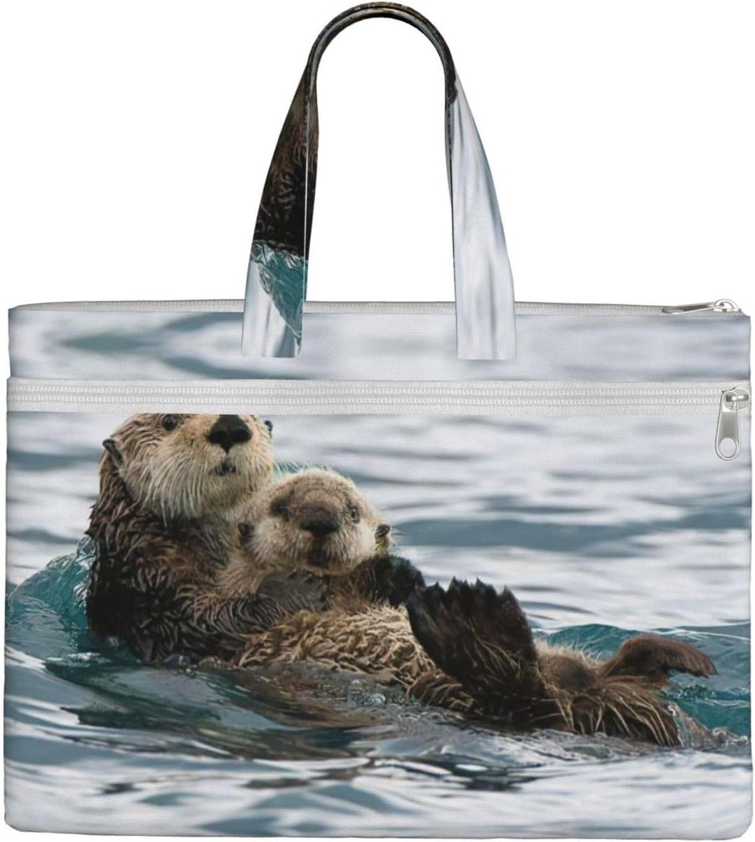 Canvas Tote Bag - Documententas Aktetas - Kantoor Werk - Dubbele Rits - 38x27 cm - Zwart