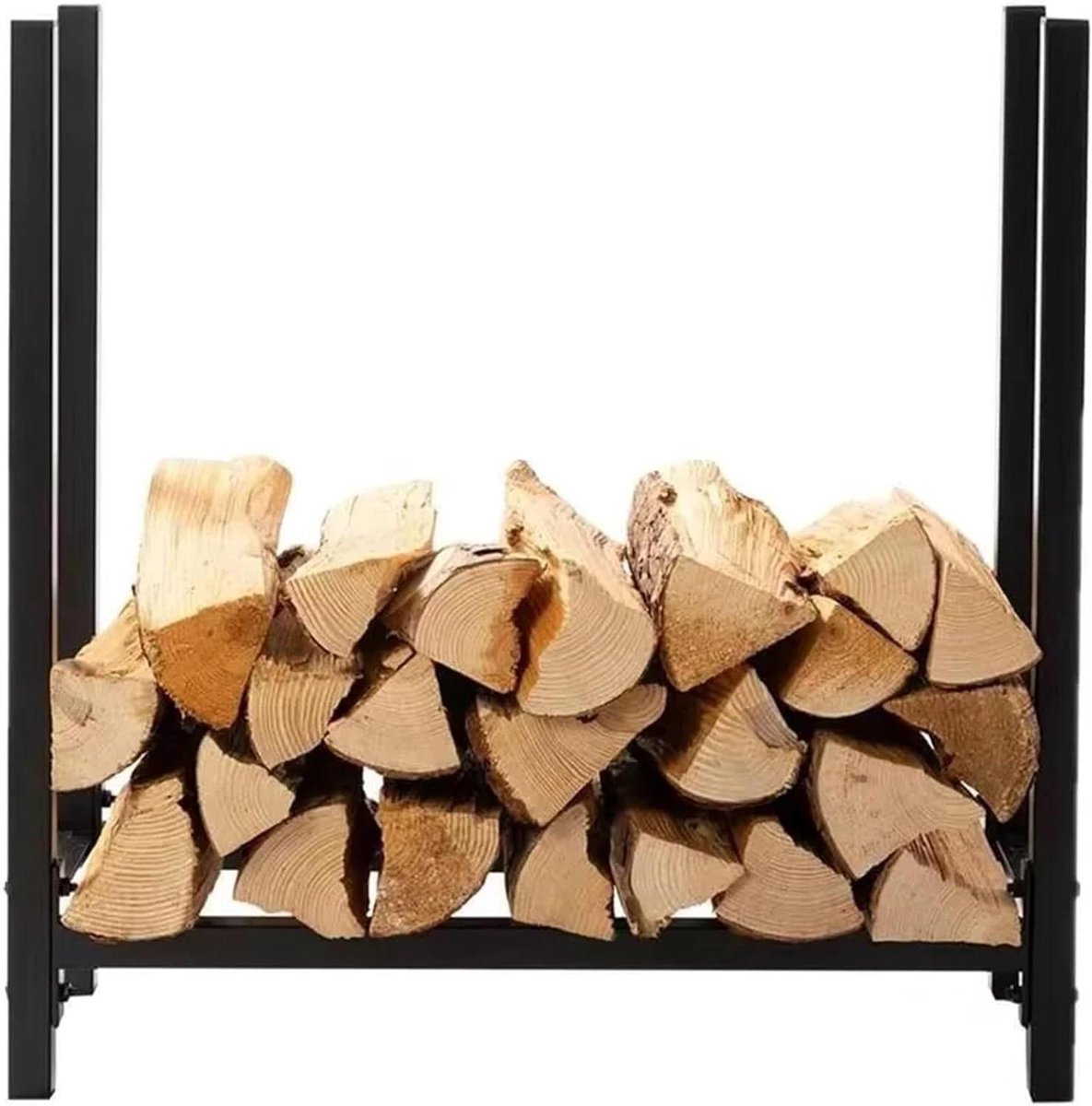 Brandhoutrek - Houthouder - Haardhout Opslag - Stevige Metalen Constructie - 10x23.5x24 Inch - Zwart