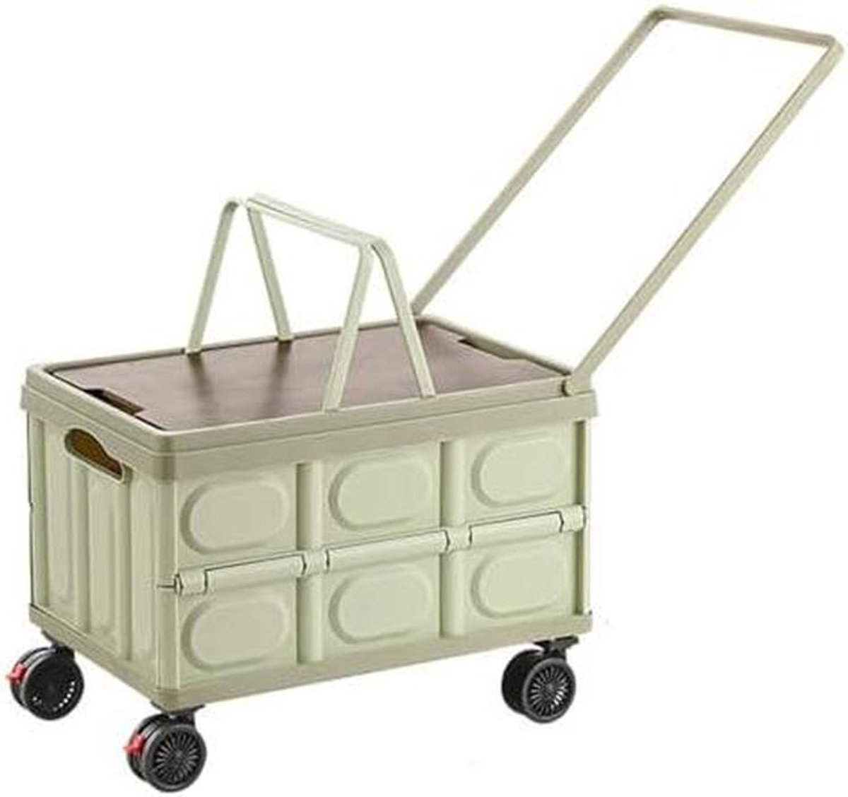 Camping Container Cart - Outdoor Opbergwagen - Buitenactiviteiten Opslag - Afneembaar Houten Deksel - 18L - Groen