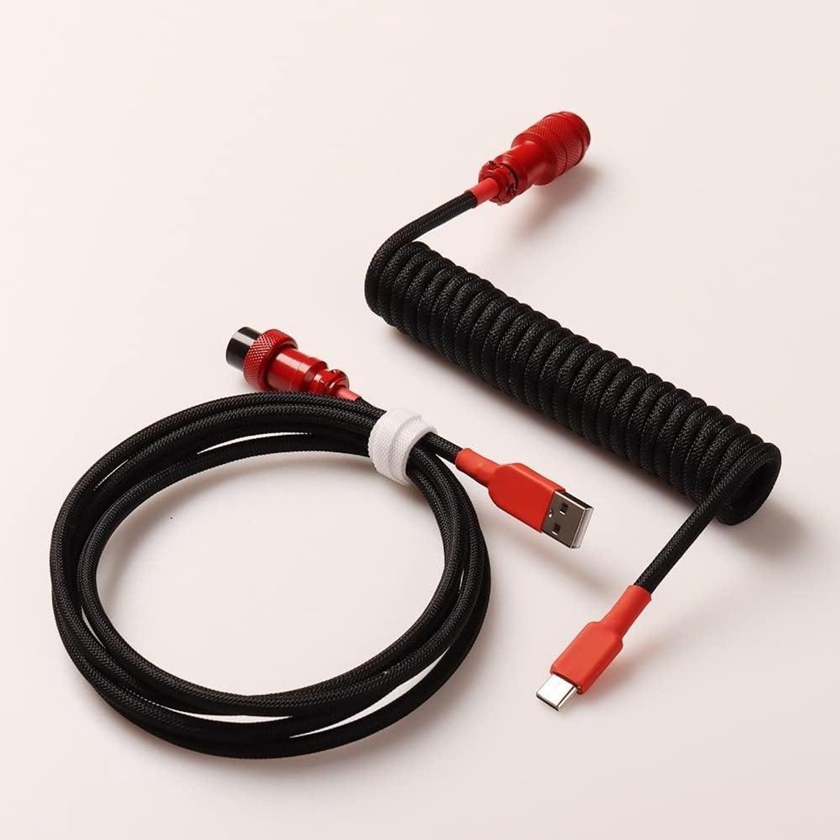 Mechanisch Toetsenbord Kabel - Gevlochten Snoer - Bureau Organisatie - Afneembare Connector - 200cm Lengte - Rood Zwart