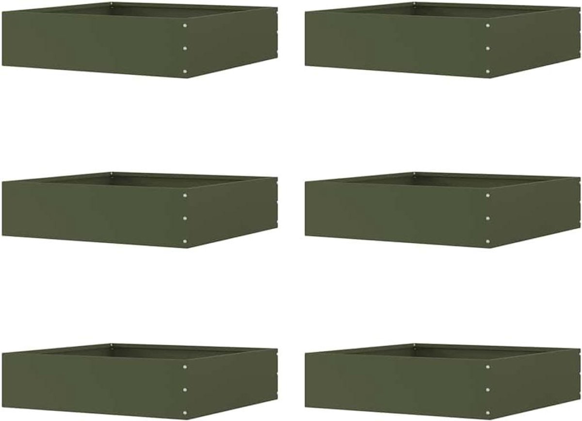 Gazonrand, 6 stuks, olijfgroen, 50 x 50 x 13 cm, staal, tuinrand, gazonhek, eenvoudige montage voor massief, moestuin, oprit, gazon, perk