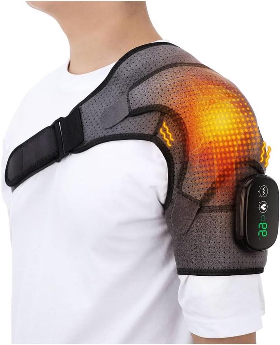 Schoudermassageapparaat, massageapparaat, verwarmd, massageapparaat, zwart, grijs