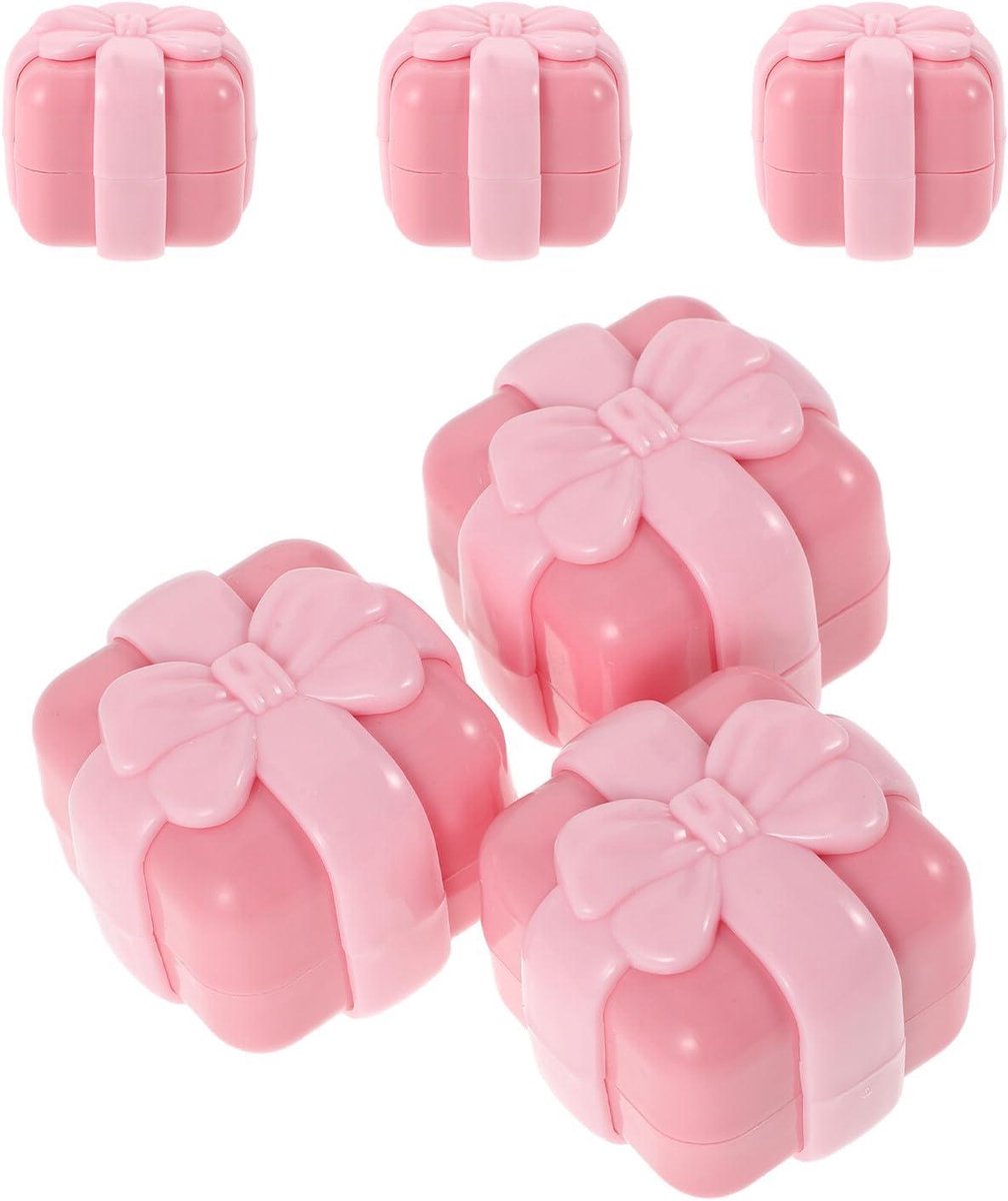 Mini Lippenbalsem Potjes - Lege Plastic Containers - Onderweg Verzorgen - Schattige Strikvorm - 5 Stuks - Roze
