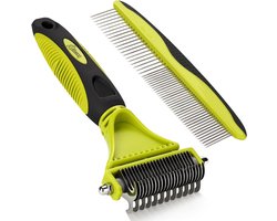 pecute Dog Brush & Cat Brush for Long Hair, 2-in-1, Underwool Comb Removes Underwool, Dog Comb, Grooming Comb, Cat Comb, Double-Sided Blade, Touch Comb + Grooming Comb (Green)