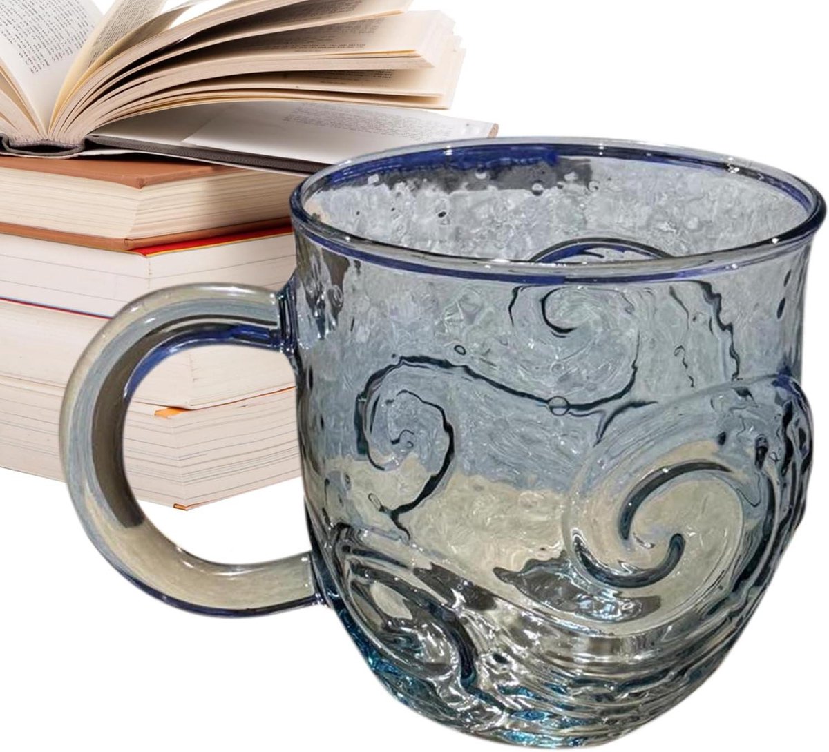 Glazen Mok - Koffiebeker Waterglas - Thuis Kantoor Strand - Golvend Design 300ml - 9x12x9 cm