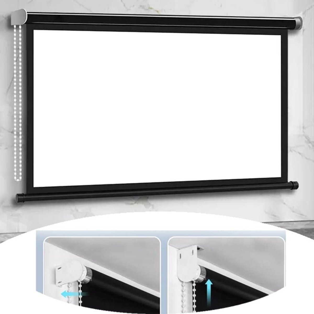 Projectiescherm,DIBAKO 16:9 scherm Pull Down projectiescherm, handmatig projectiescherm, aan de muur gemonteerd projectiescherm 4K filmscherm voor kantoor, 60 i