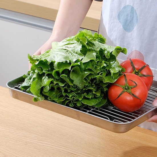 Dikke RVS Bakplaat met Rooster, RVS Grillpan voor Brood, Gebak, Braden en Uitlekken van Ingrediënten of Keukengerei (met rek) — afbeelding 4