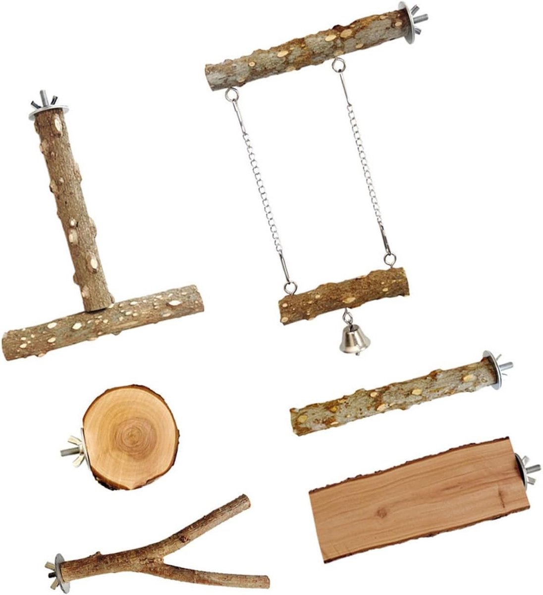 Vogel Zitstokken - Kauw Speelgoed - Vogel Verrijking - Natuurlijk Hout - 6 Stuks - Meerkleurig