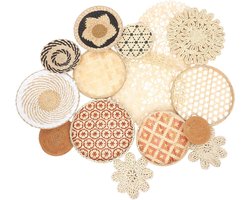 TOGEVAL 15 Pieces Piece Boho Wall Decoration of Handwoven Natural Wicker Baskets with Floral Pattern Versatile Farmhouse Wall Art for Living Room Bedroom Kitchen Festive