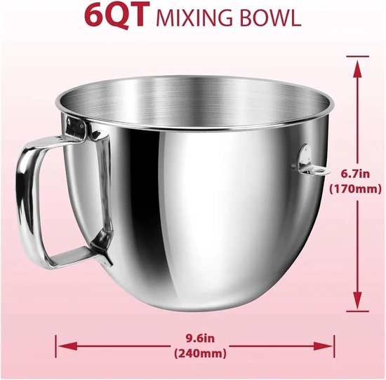 6QT modellen met komlift en mixer, roestvrijstalen vervangende kom met handvat — afbeelding 5