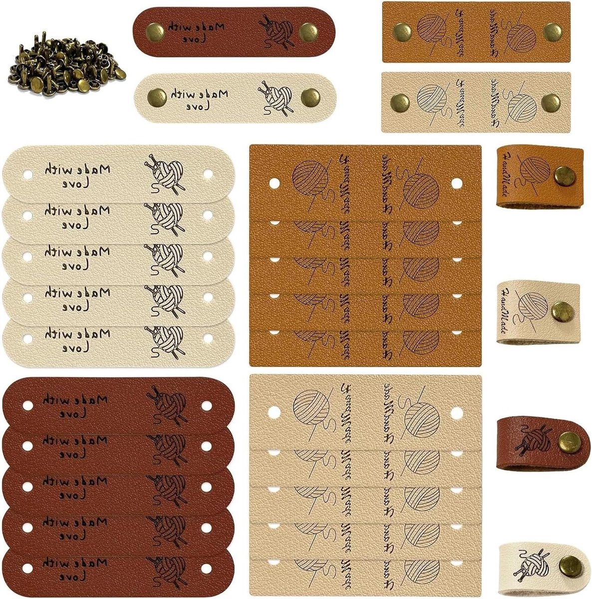 Handgemaakte Labels - Kleding Labels - DIY Decoratie - Compleet met Klinknagels - 20 Stuks - Bruin