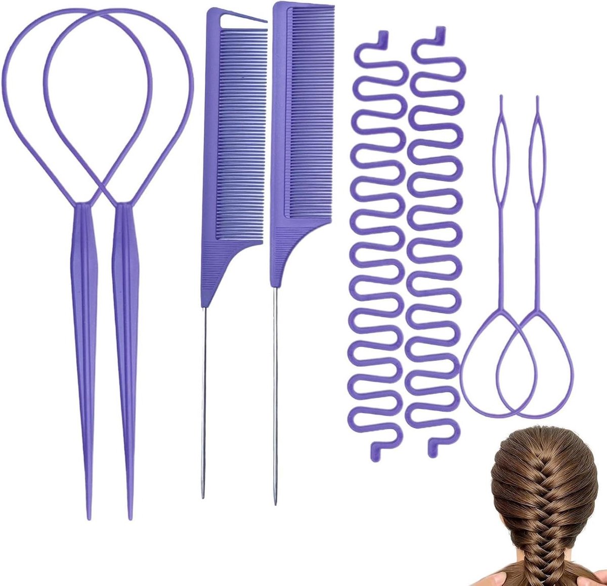 Haarstyling Tools - Vlechtkam Set - Moeiteloos Vlechten - Antislip Grip Ontwerp - 24 x 8 x 1 cm - Zwart