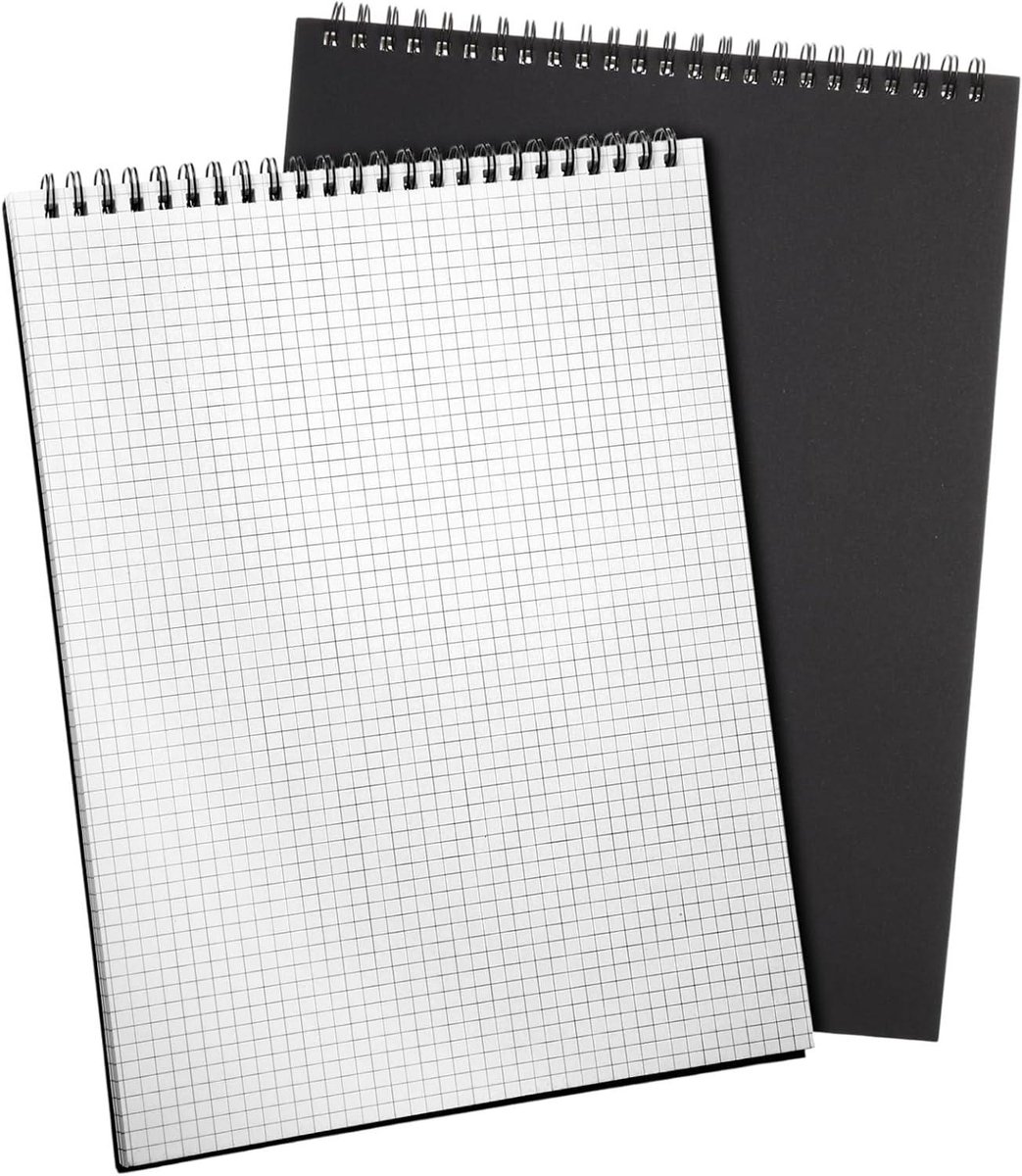 Spiraal Grafiek Papier - Grid Notebook - Schetsen Tekenen - Dubbele Draadbinding Bovenkant - 22 x 29 cm - Zwart