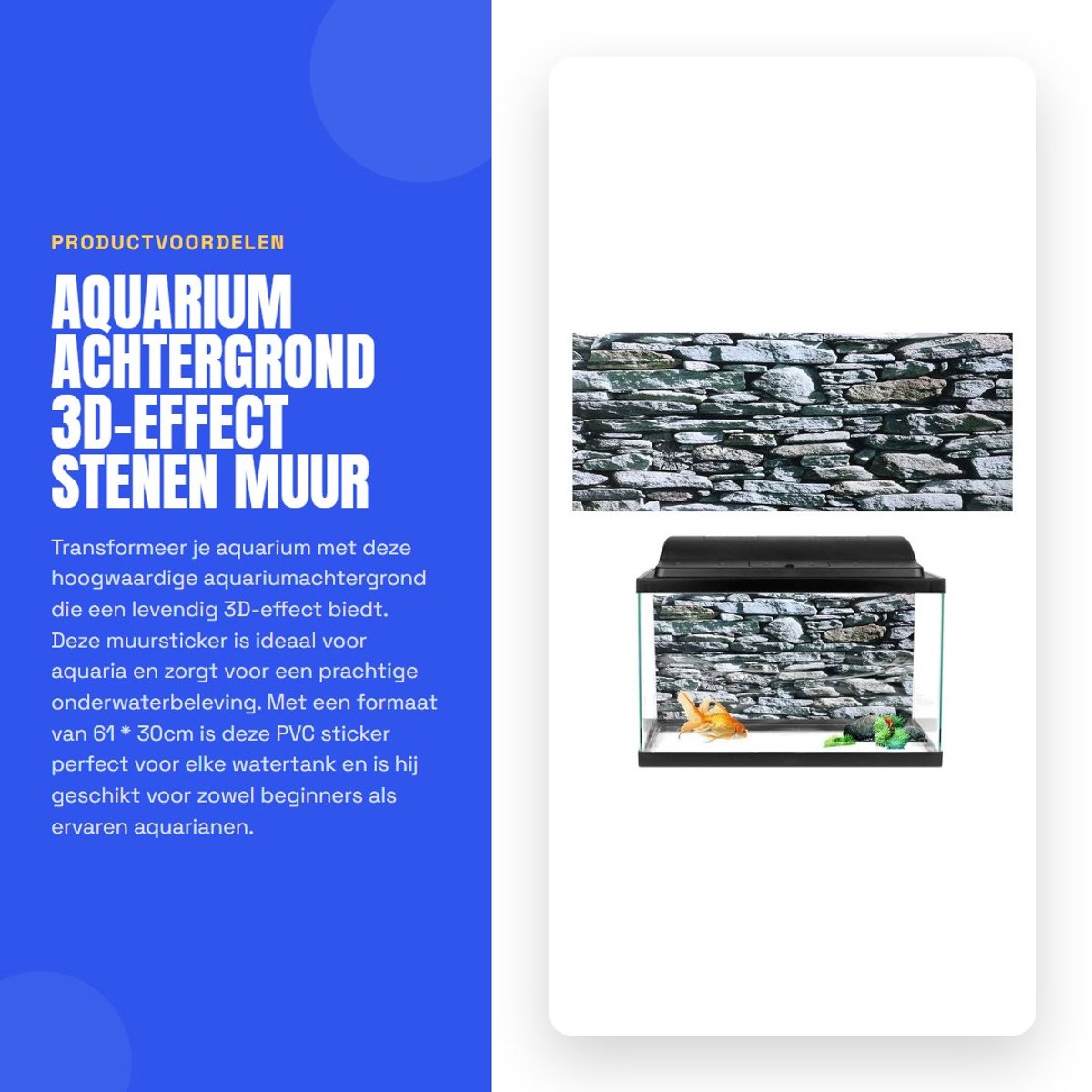Dailygoods- Aquarium Achtergrond 3D-effect - Onderwater Muursticker - PVC Decoratie - Waterdicht - Duurzaam - Eenvoudige Installatie (61 * 30cm) - Aquariumstickers