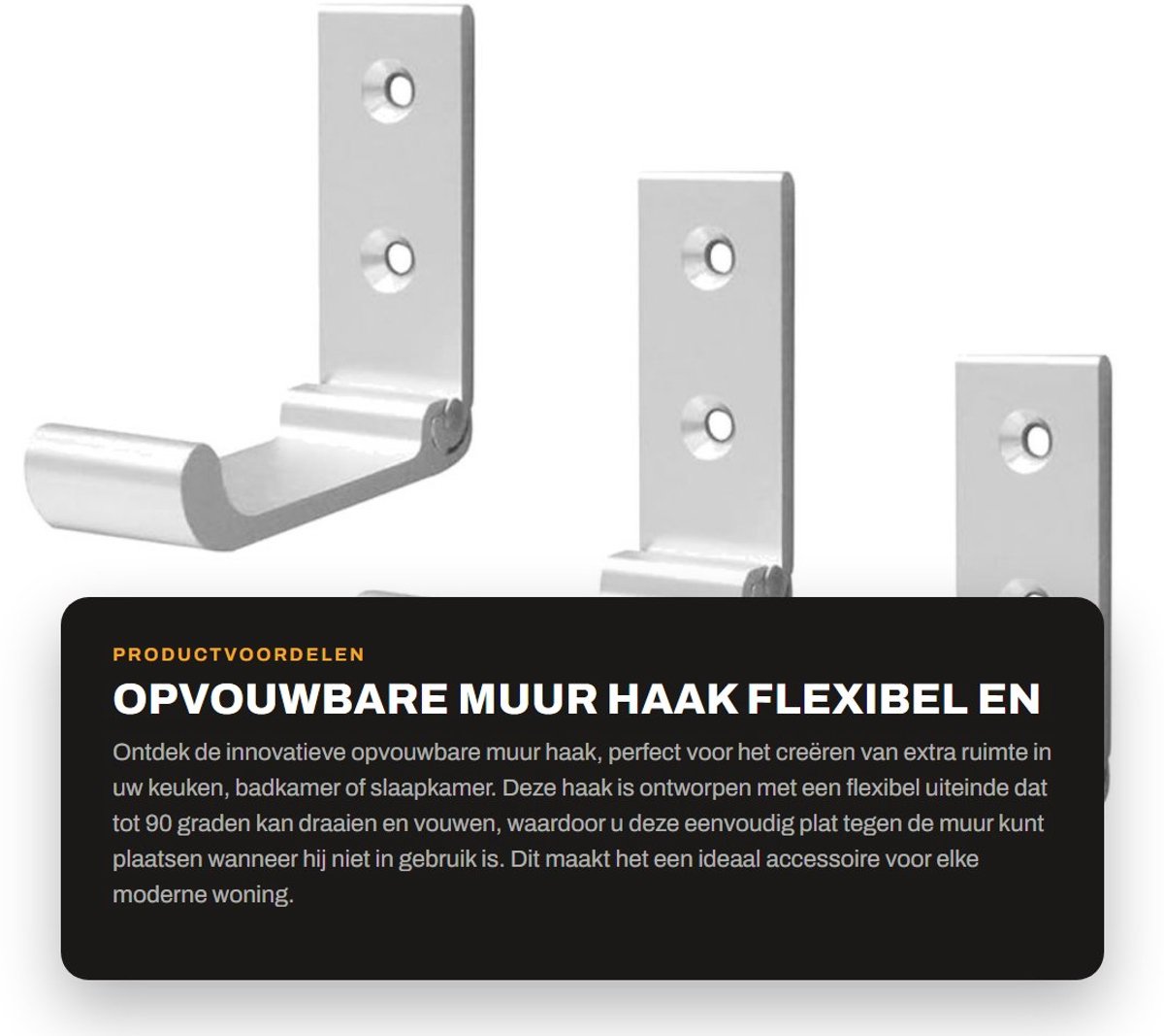 Dailygoods- Opvouwbare Haak - Flexibel en Ruimtebesparend - Wandhaak Aluminium - Maximaal 10kg - Inclusief Montage Schroeven - Geschikt voor Keuken/Badkamer