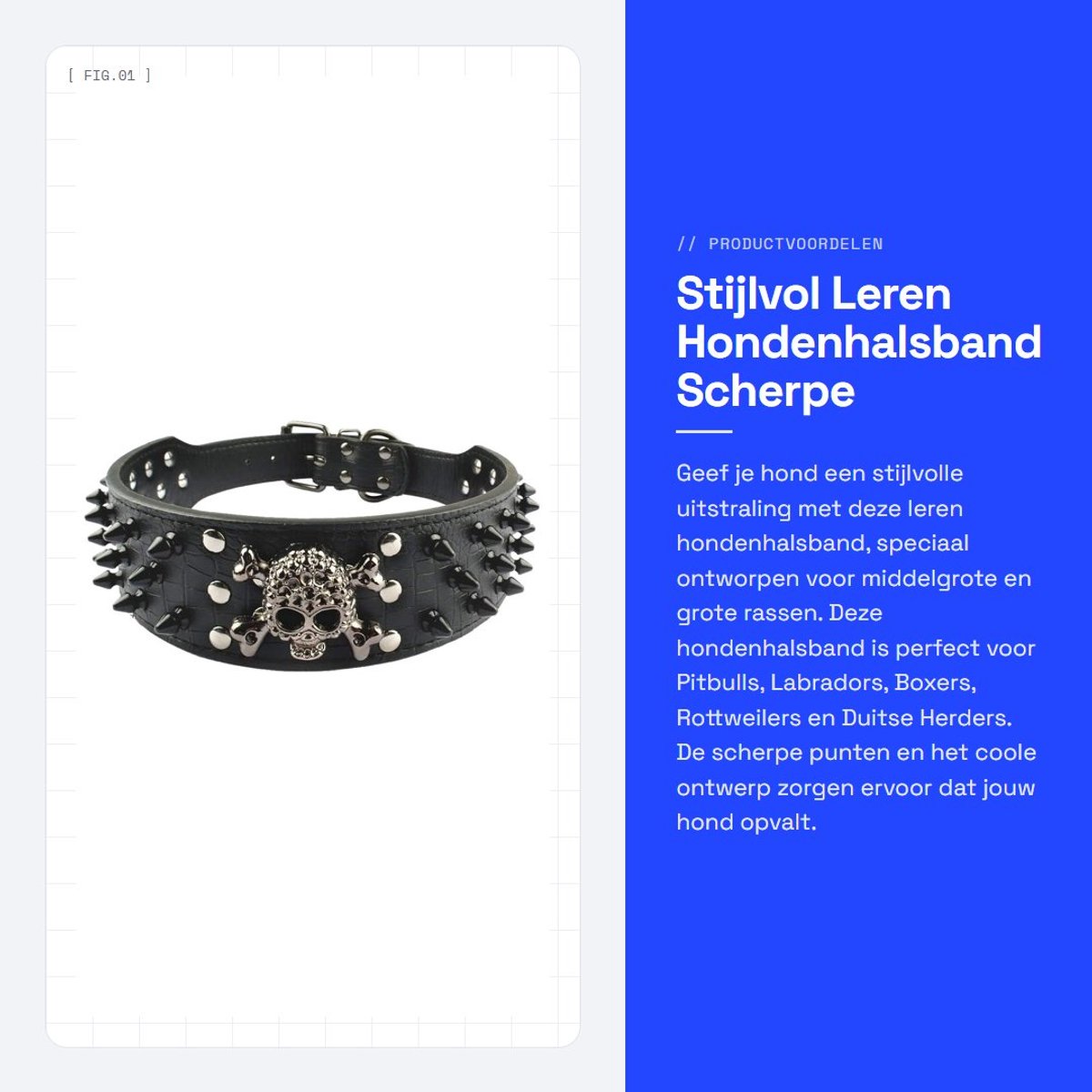 Dailygoods- Hondenhalsband Kunstleer - Verstelbaar 2 Inch Breed - Studded Spikes - Voor Middelgrote/Grote Honden - 20/22/24/26 Inch Hals - 100% Kwaliteitsgarantie - Hondenriem