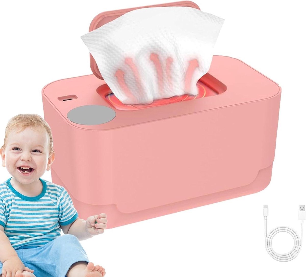 Waswarmer Opbergdispenser - Natte Doekjes Houder - Comfortabele Reiniging - Constante Zachte Warmte - Ruimtebesparend Ontwerp - Roze