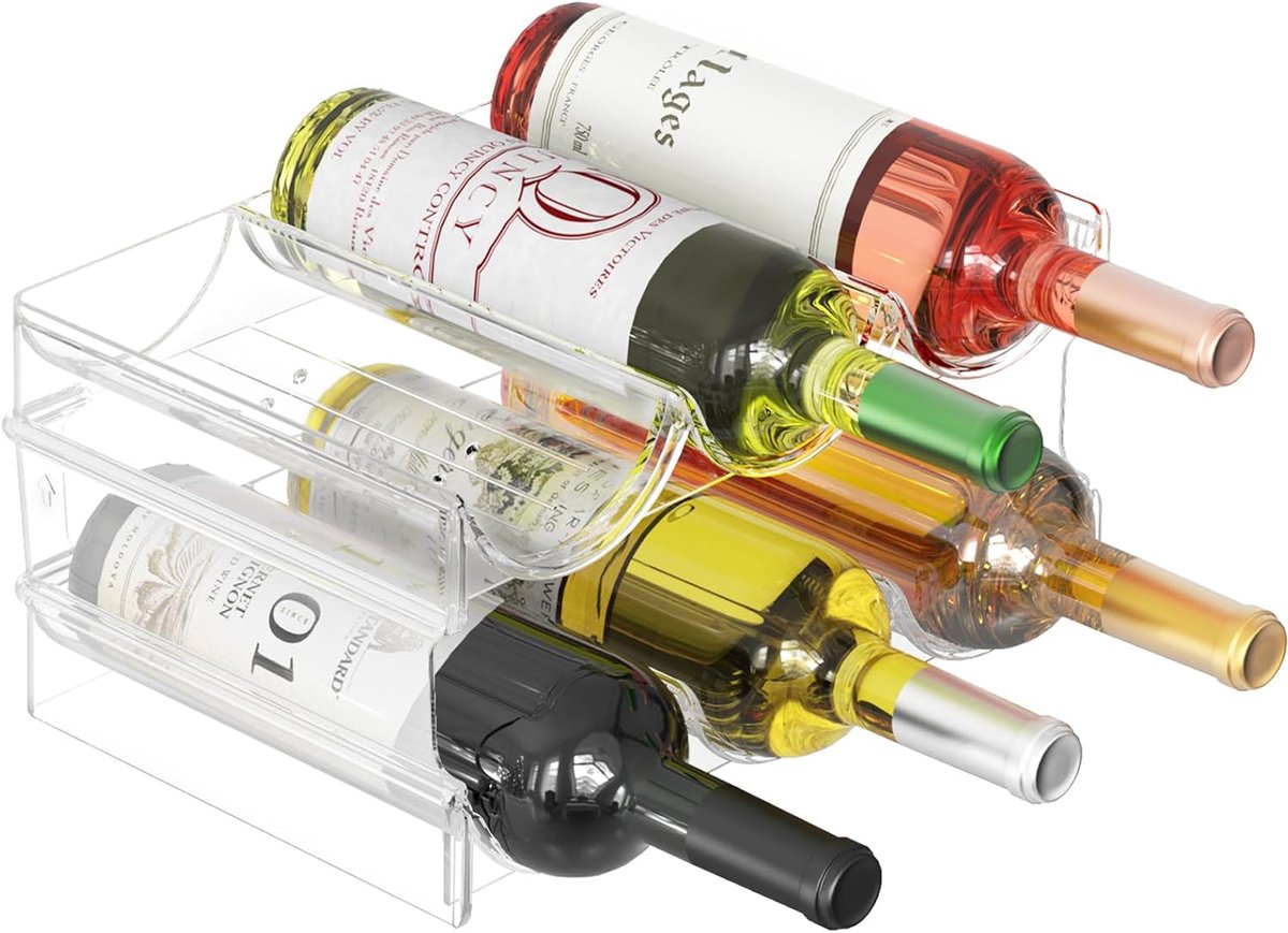 Stapelbaar flessenrek - Flessenorganizer - Transparant PET - 2 lagen - Voor 6 flessen & bekers