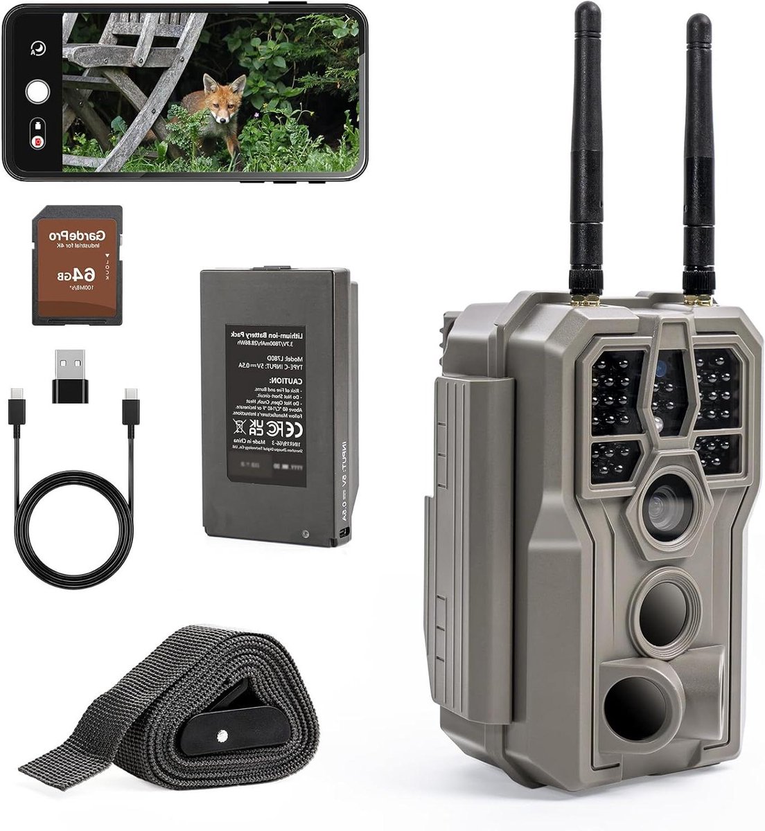 Wildlife Camera - Wildcamera Outdoor - Natuurlijk Gedrag Observeren - 64MP H.264 4K Video - 30m Nachtzicht - Camouflage