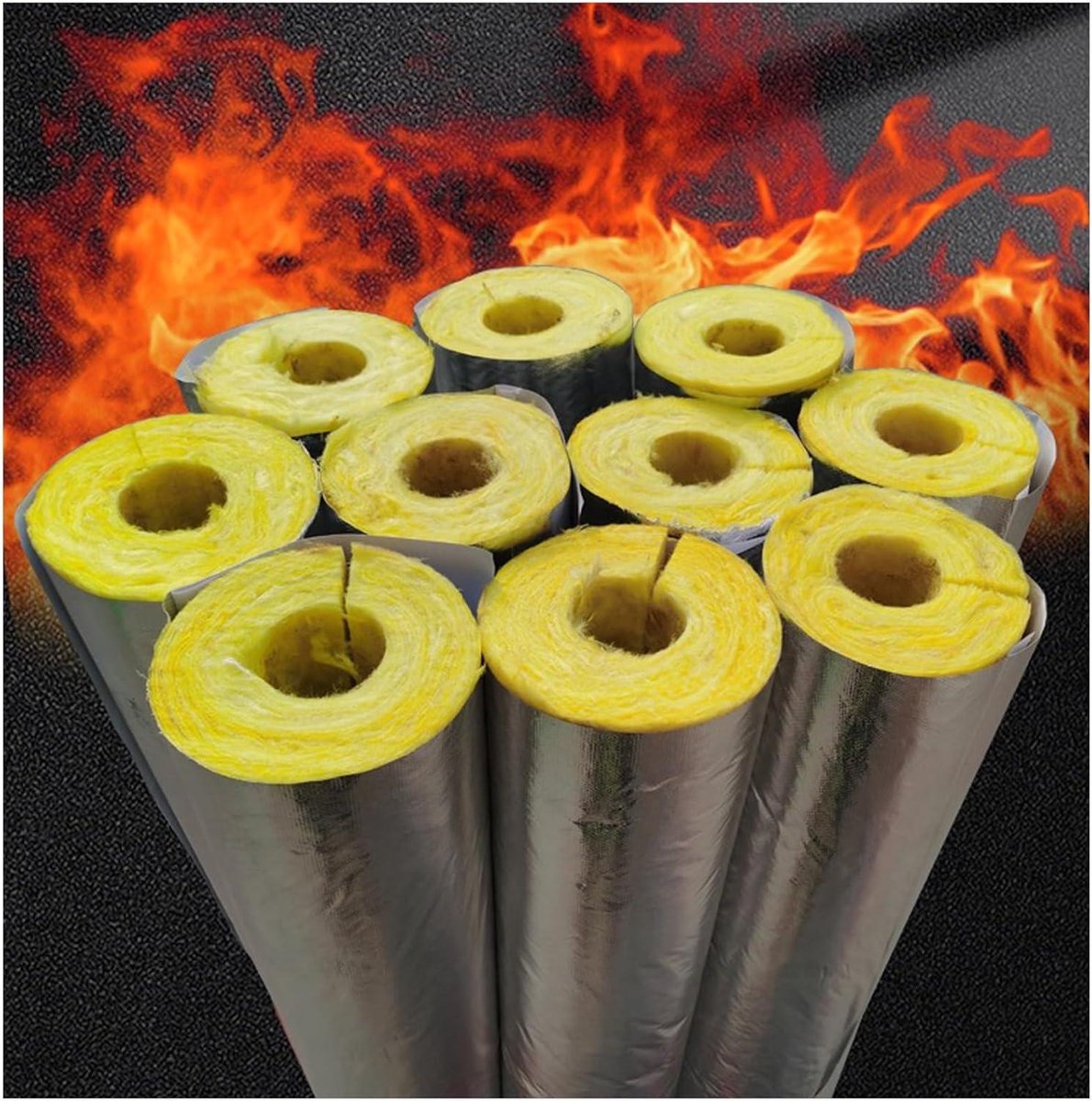 Buisisolatie Glaswol - Isolatiemateriaal - Warmte Behoud - Trillingsdempend Geluidswerend - ID89mm T30mm - Geel Zilver