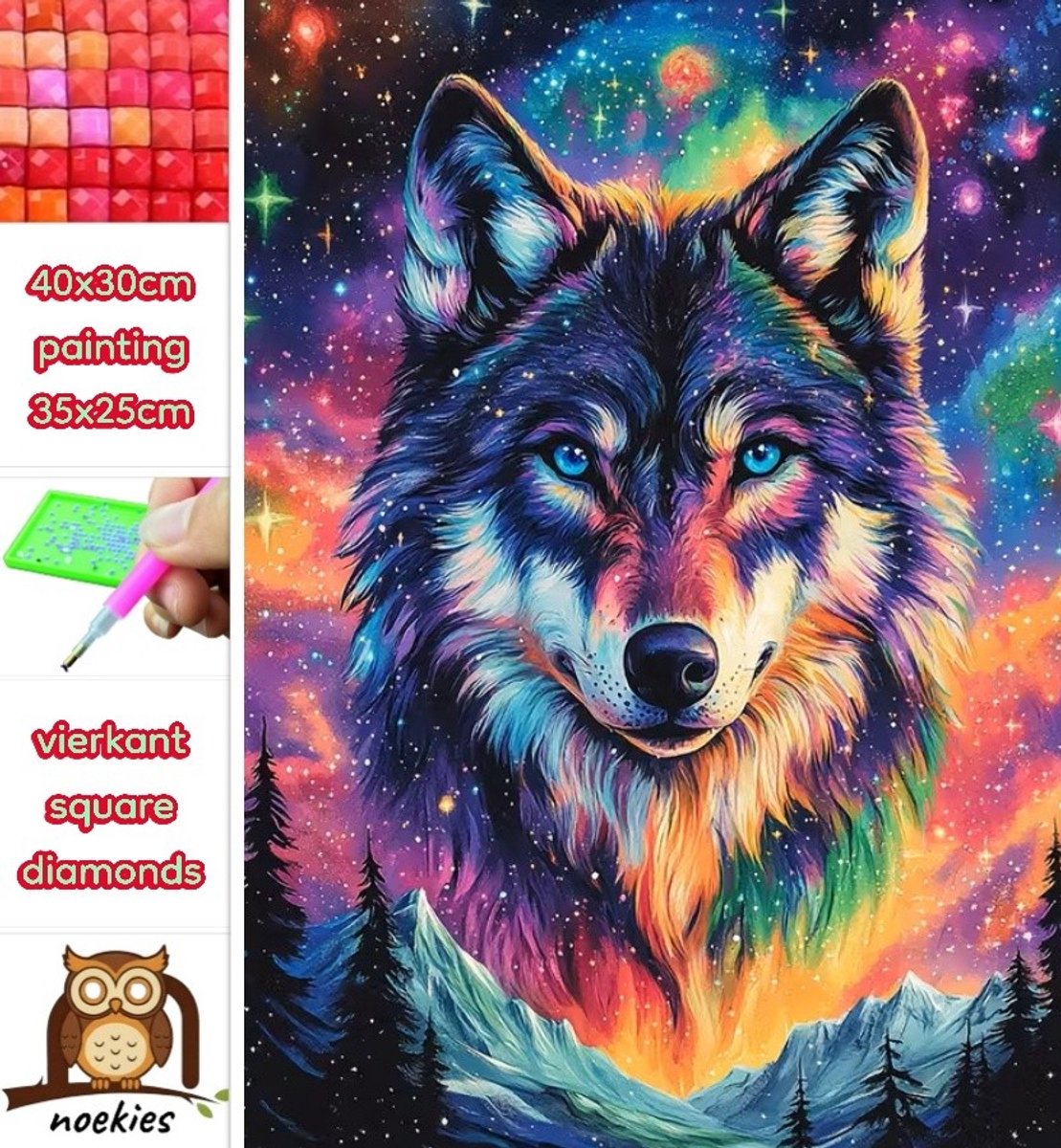 nr 147 Diamond Painting gekleurde wolf 40x30cm (vierkant)