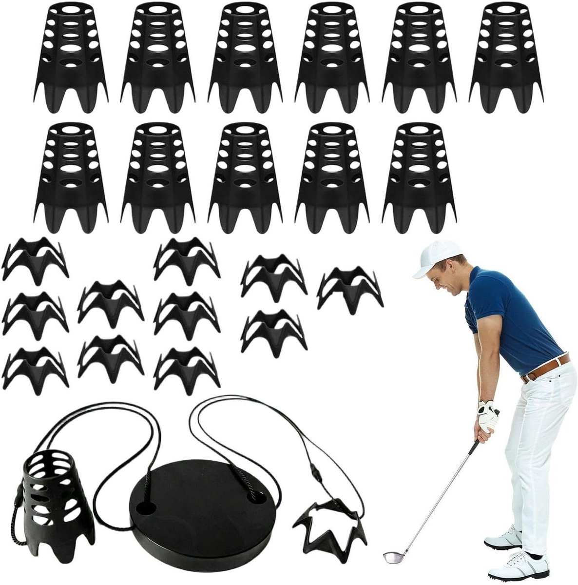Golf Tees Set - Trainings Gadgets Kit - Golftraining Verbeteren - Consistente Balhoogte - 1 set - Zwart