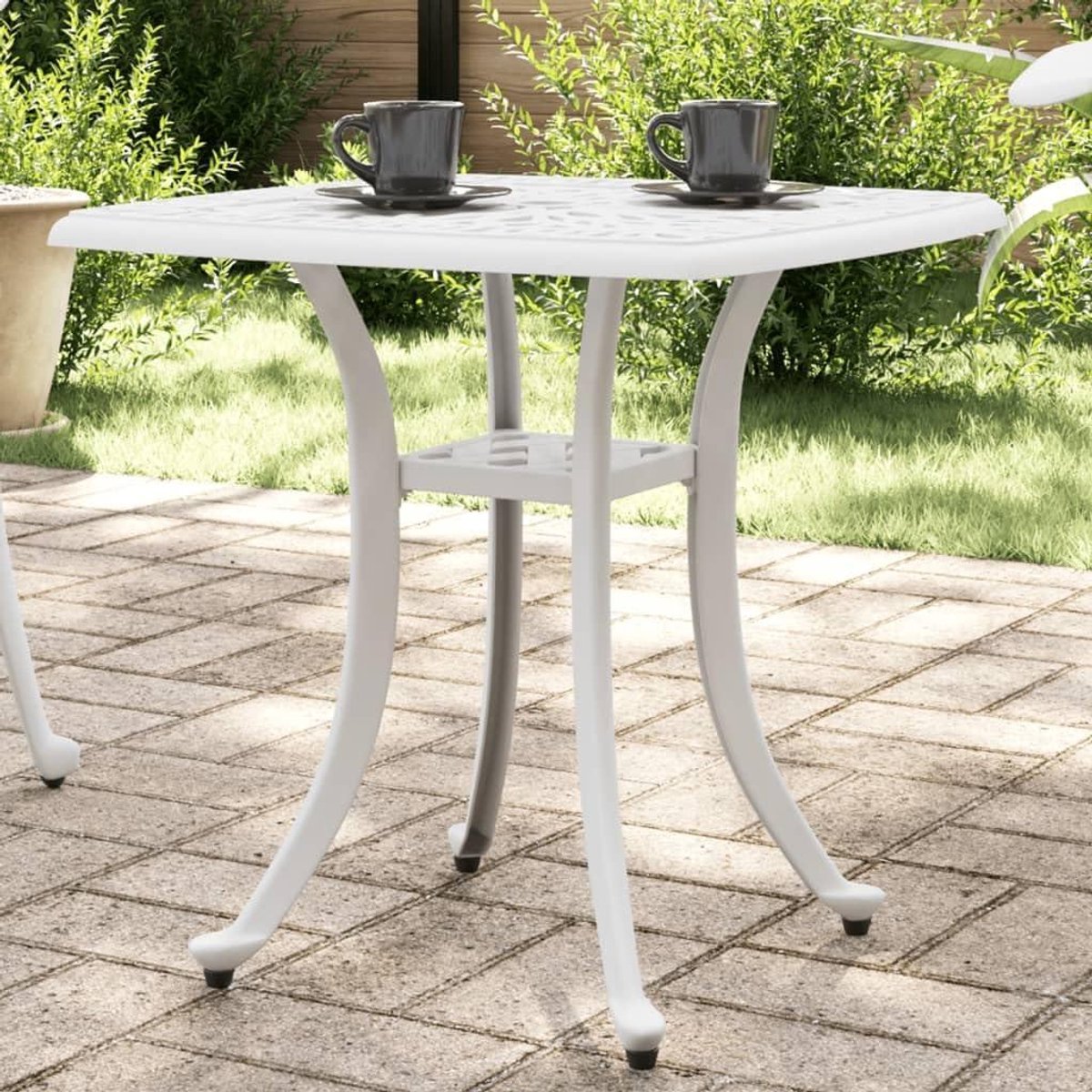 Tuintafel Gegoten Aluminium - Ronde Tafel - Buiten Zitten - Corrosiebestendig Materiaal - 53 x 53 x 53 cm - Wit