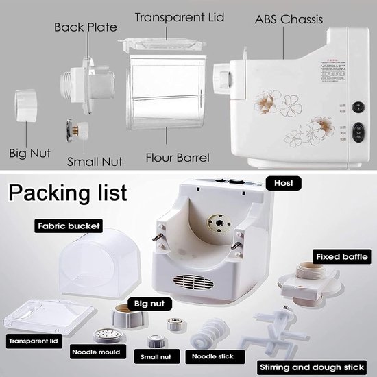 Elektrische Pastamaker - Automatische Machine - Thuis Pasta Maken - 9 Vormen Snel - 500g Bloem - Wit — afbeelding 4