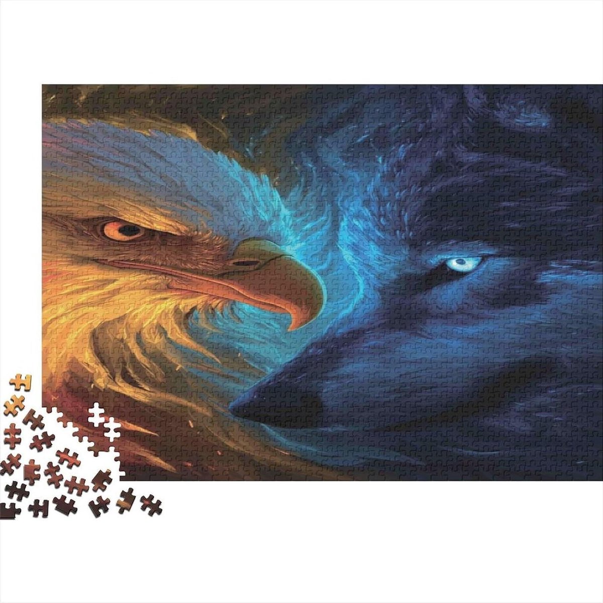 Puzzel 1000 Stukjes - Papier Puzzel - Geesttraining Ontspanning - Wolf Adelaar Ontwerp - 70 x 50 cm - Stijl 2
