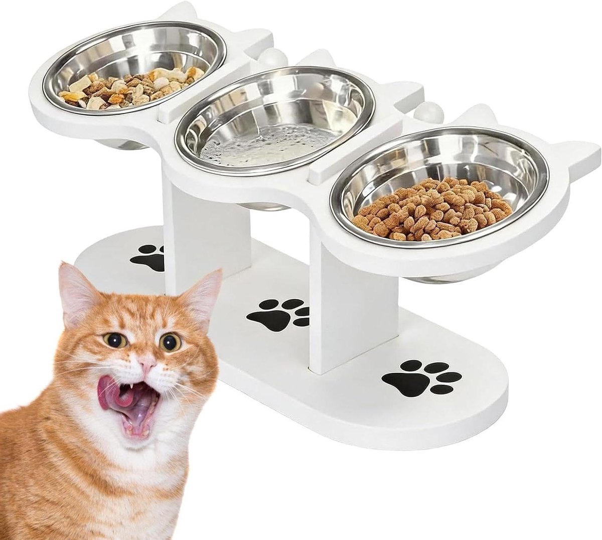 Verhoogde Hondenvoerbak - Honden eetstation - Nekvriendelijk voeren - 15 graden gekanteld - 43 x 16 x 7.5 cm - Wit