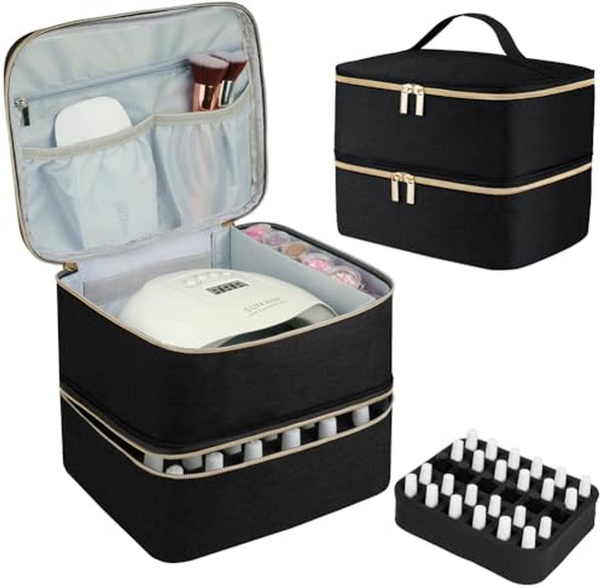 Nagellak Organizer - Make-up Tas - Huis en Reis - Dubbele Laag Ontwerp - 30 Flessen - Zwart