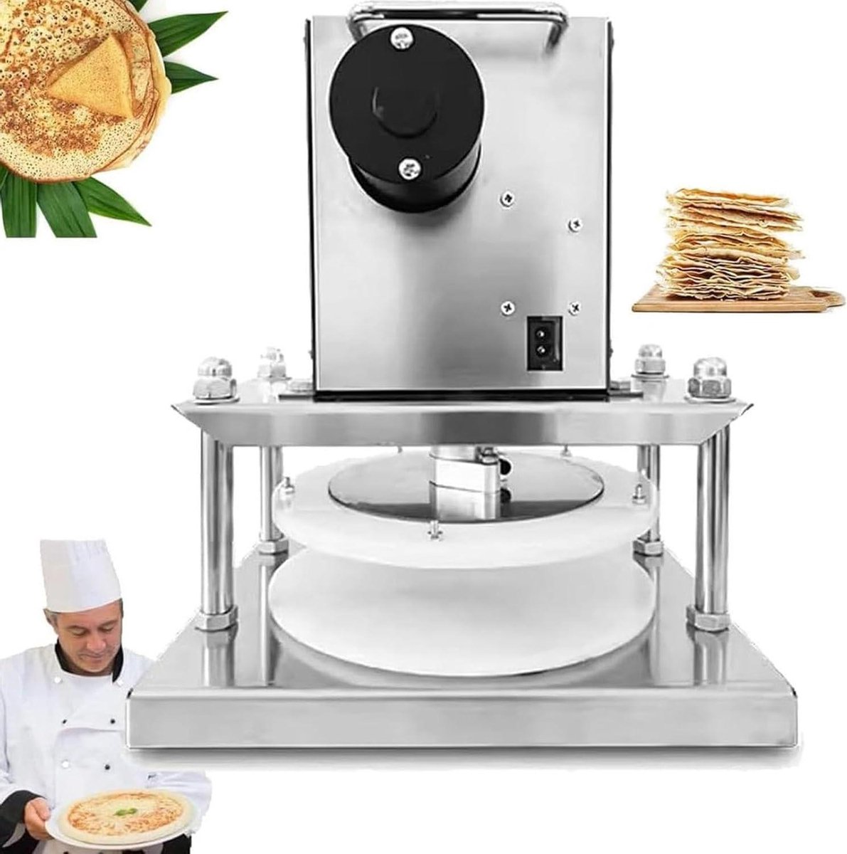 Elektrische Deegpers - Pizza Deegmachine - Deeg Vormen - Krachtige Motor - 25 cm - Roestvrij staal
