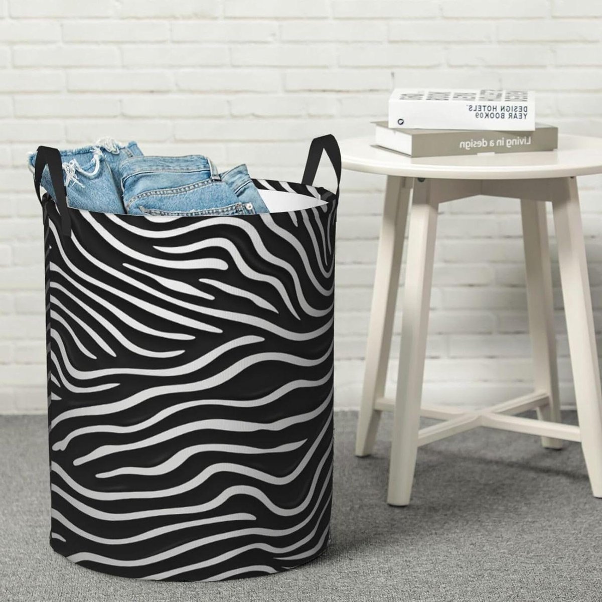 Wasmand Met Handvatten Waszak Vrijstaand Kleding Opbergen Waterdichte Coating 42 Liter Capaciteit Zwart Wit